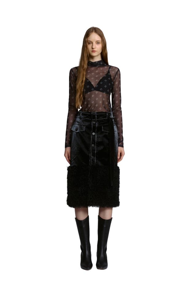 Fake Leather Fur Midi Skirt (B)