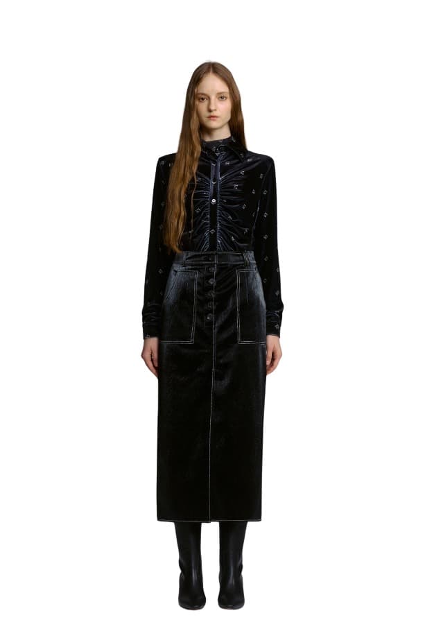 Fake Leather Button Skirt (B)
