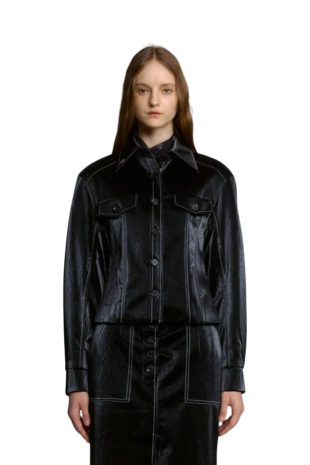 Fake Leather Button Jacket (BK)