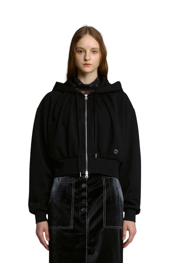 Pintuck Hooded Zip-up (BLACK)