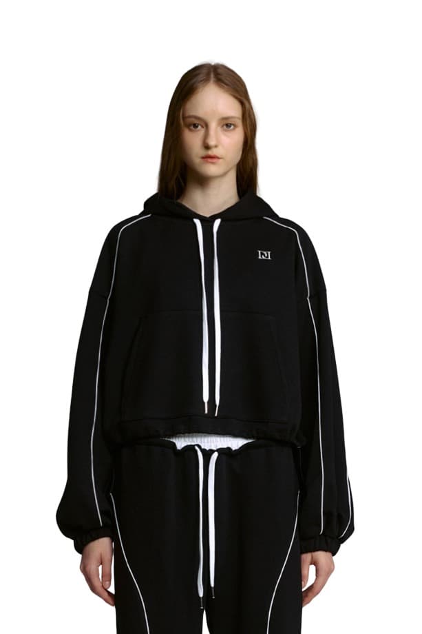 Piping Hooded Sweatshirt (BLACK)