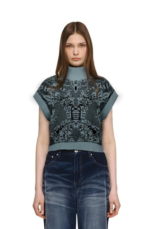 Jacquard Turtle-neck Vest (BL)