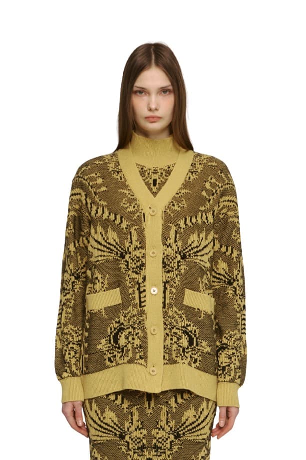 Jacquard V-Nneck Cardigan (YE)