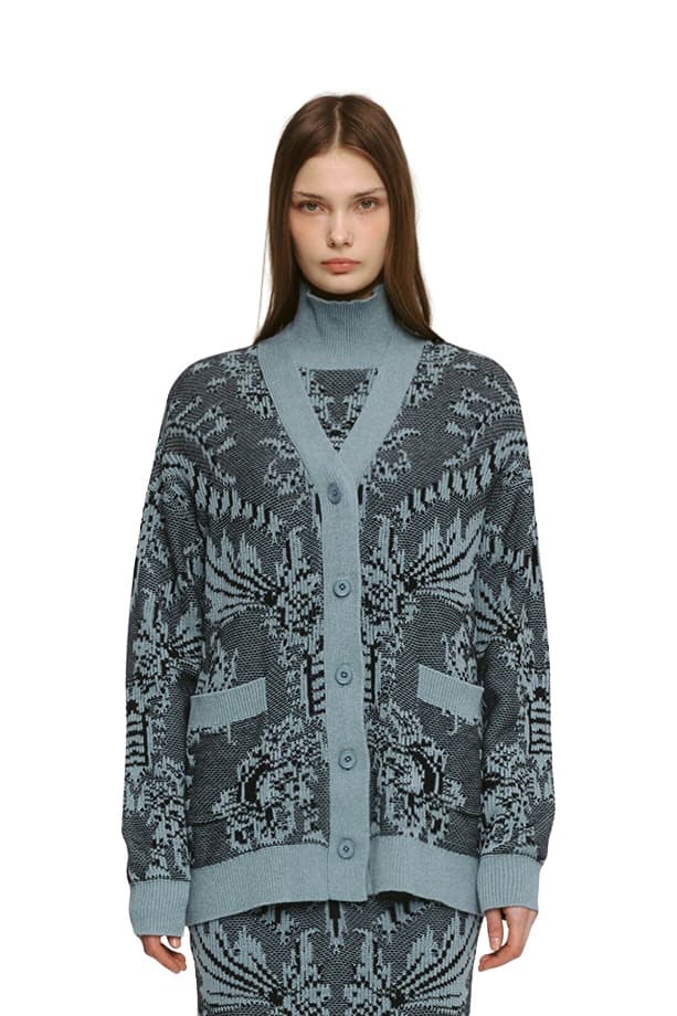 Jacquard V-Nneck Cardigan (BL)