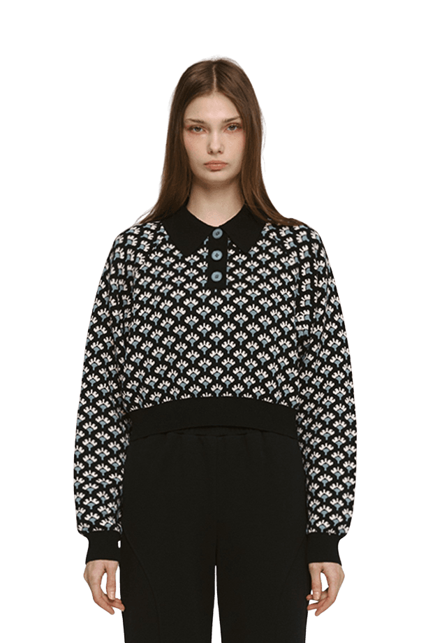 Jacquard Raglan Collar T-Shirt (BK)