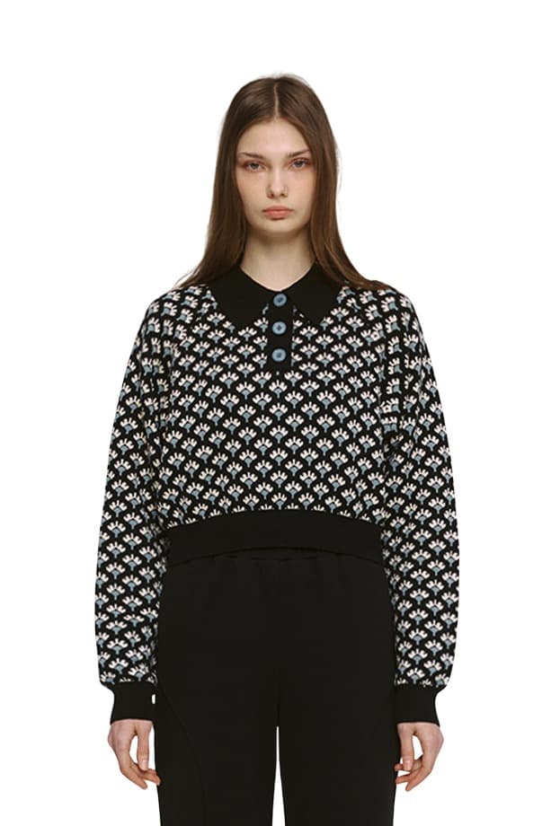 Jacquard Raglan Collar T-Shirt (BK)