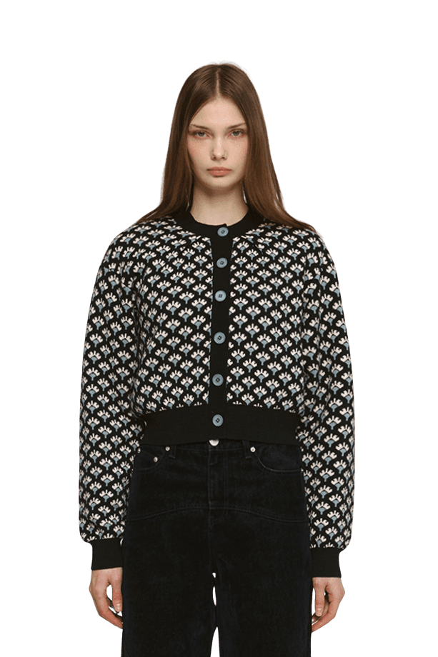 Jacquard Round Cardigan (BK) — vue 2