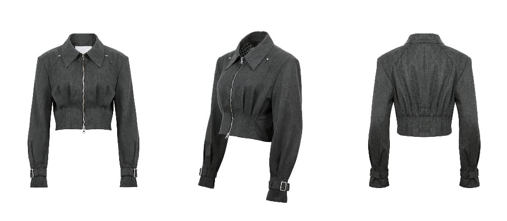 Pintuck Cropped Jacket (C) — vue 4
