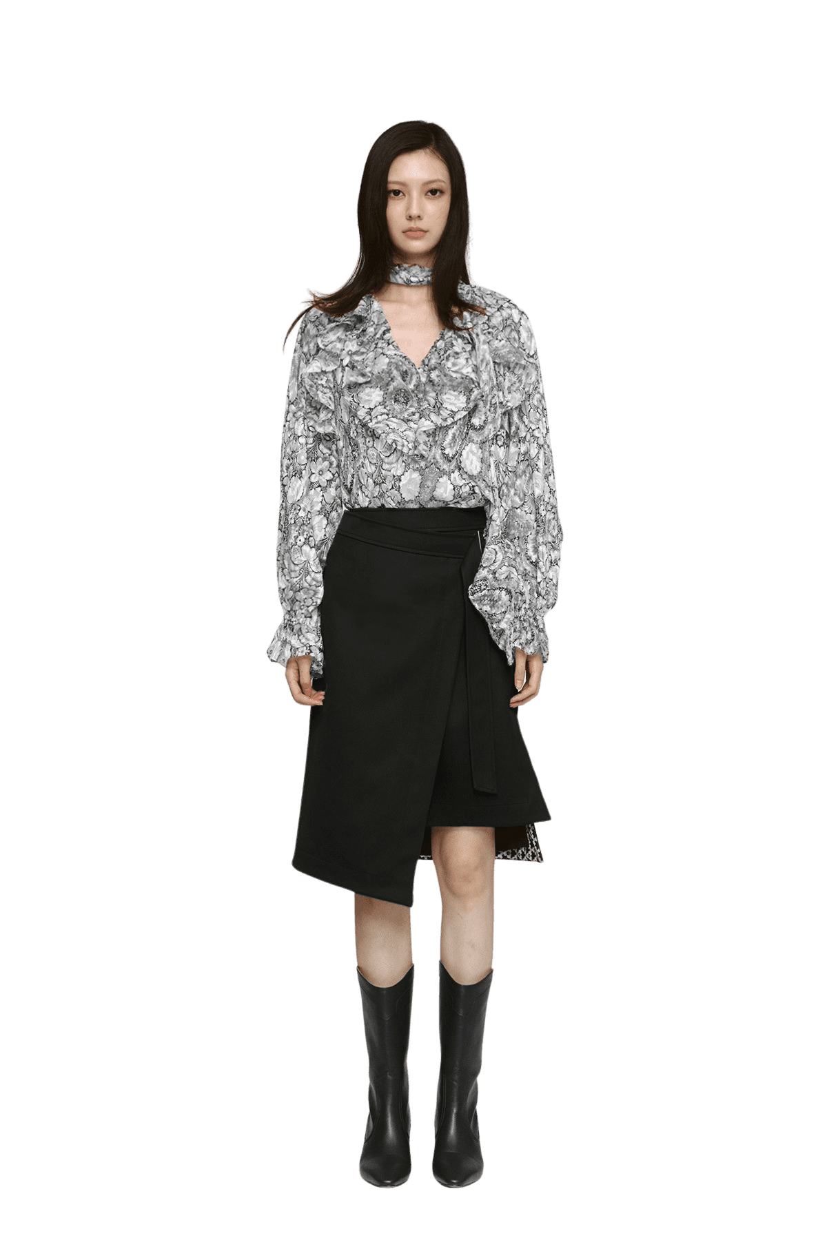 Slit Midi Wrap Skirt (BK) — vue 1