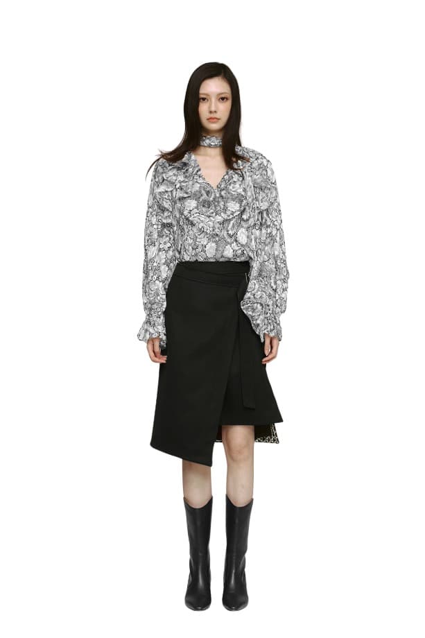 Slit Midi Wrap Skirt (BK)