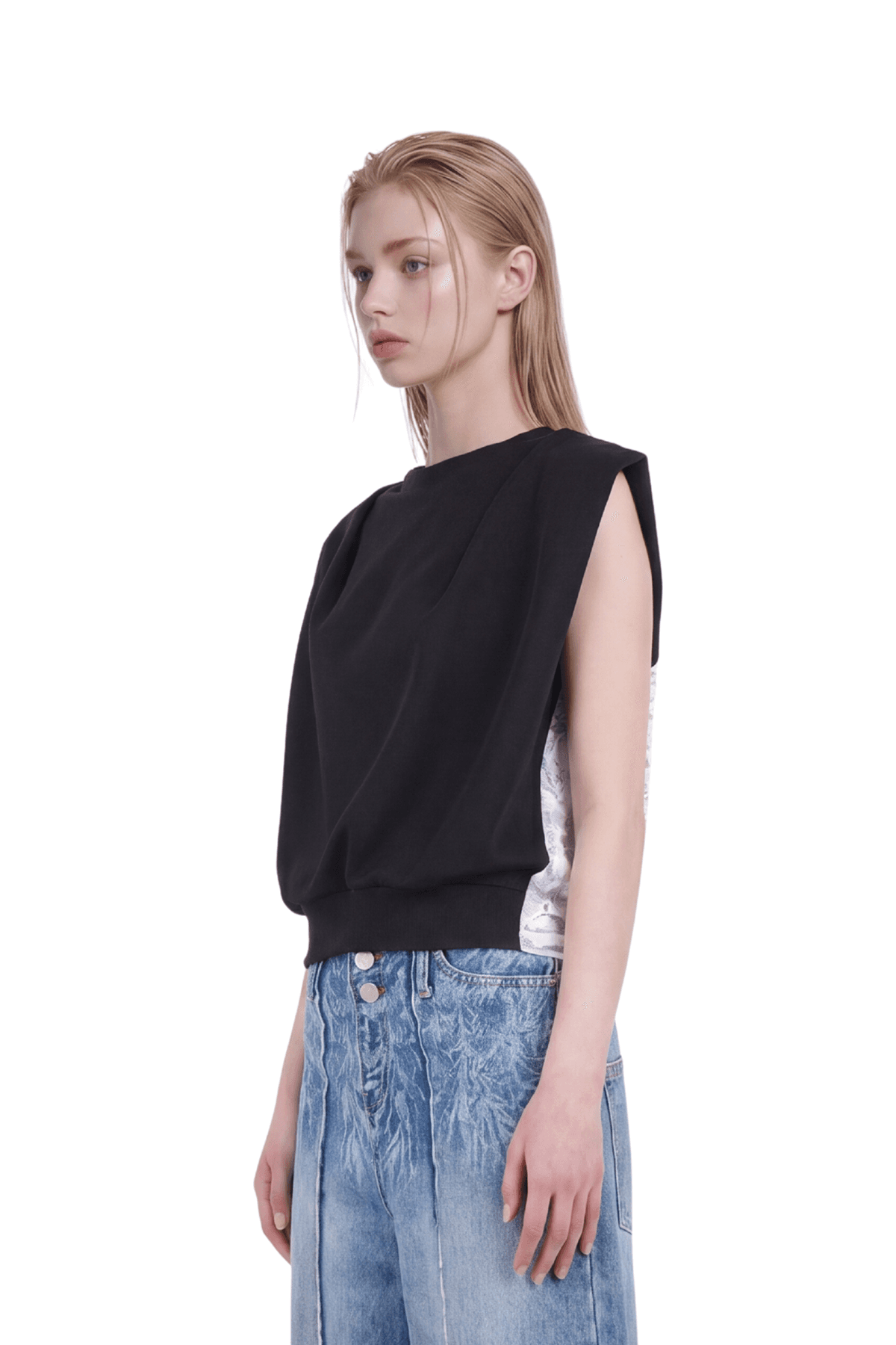 Pintuck Mixed Sweatshirt (B) — vue 5