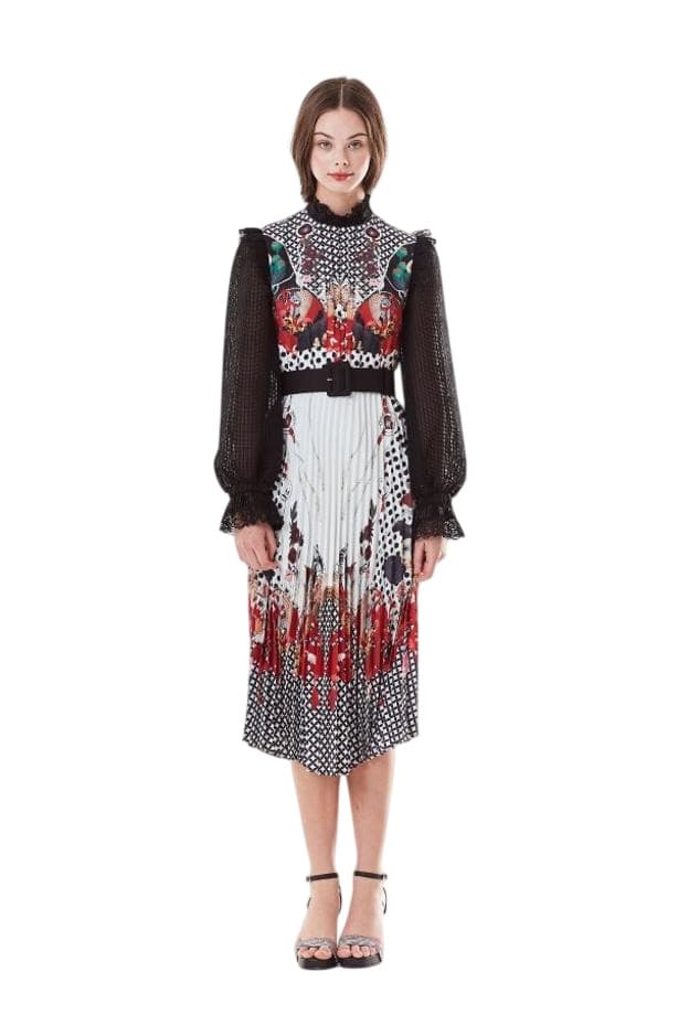 Pintuck Pleated Lace Dress (FLAM)