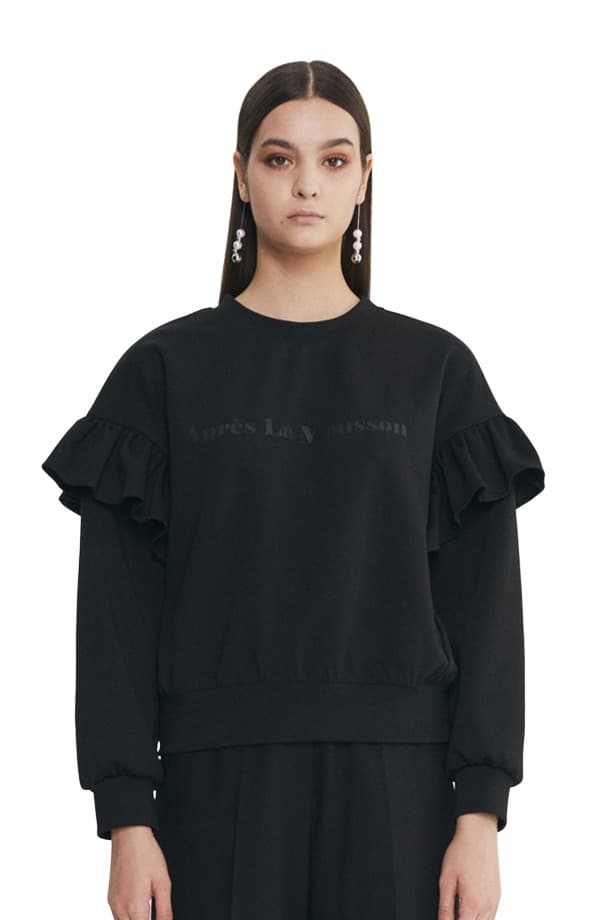 Frill-sleeve Sweatshirt (BLACK)
