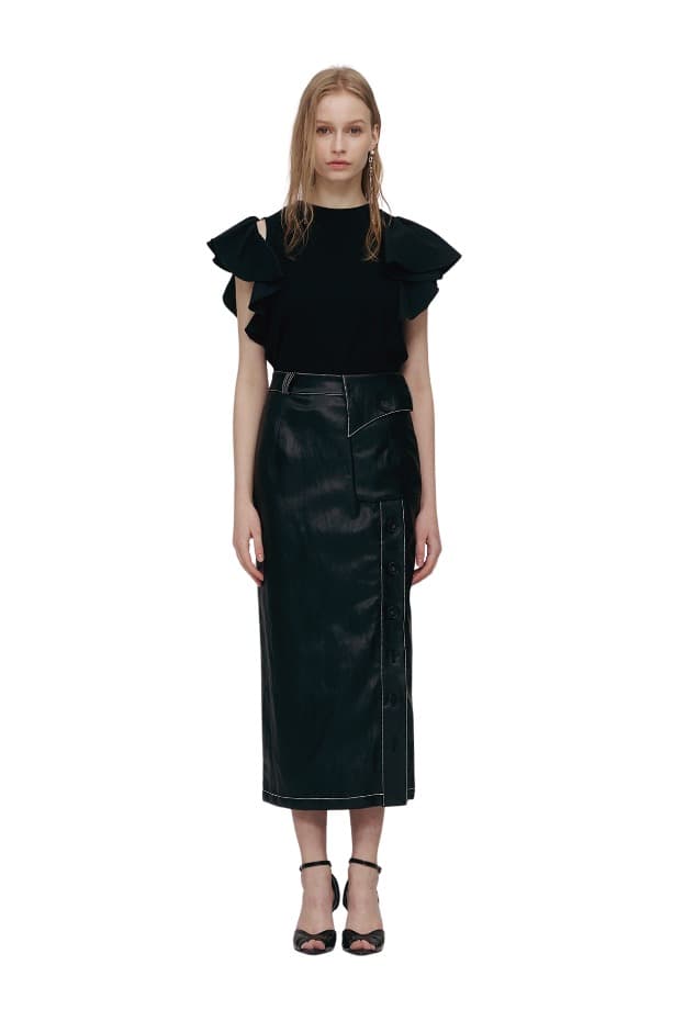 Fake-leather Slit Button Skirt (PP)