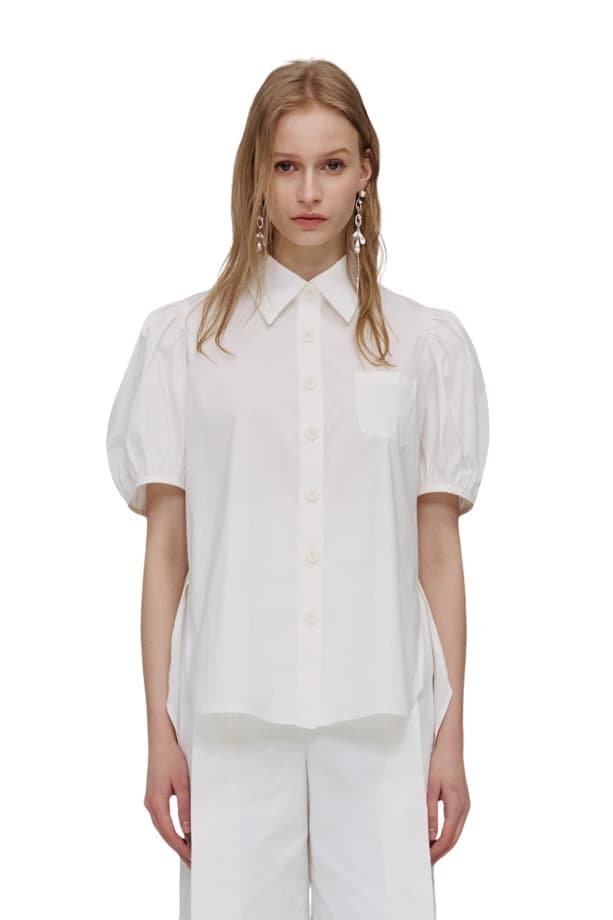 Puff-sleeve Unbalance Blouse (WH)