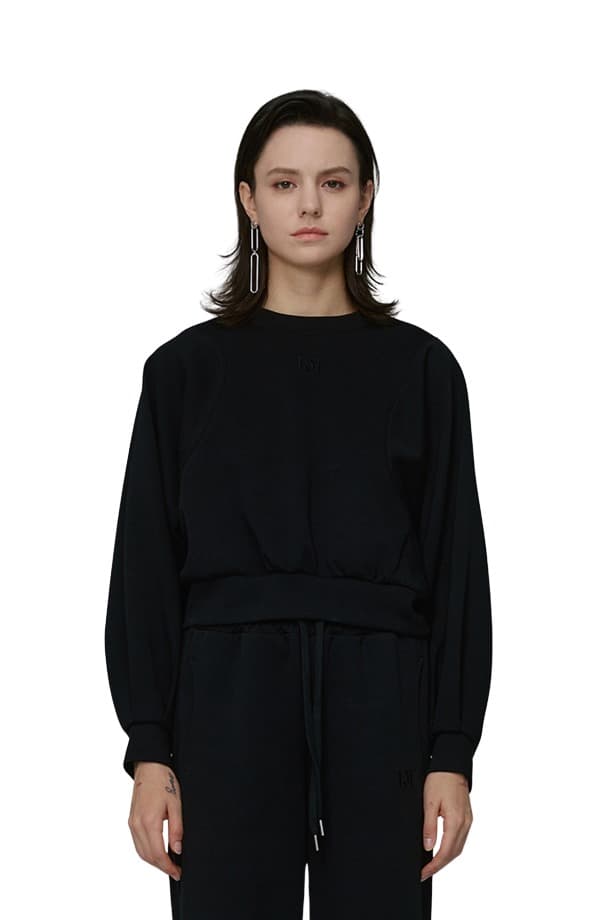 Embroidery Semi-cropped Sweatshirt (BLACK)