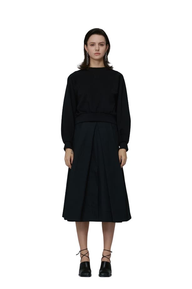 Pintuck Slit Midi Skirt (BK)