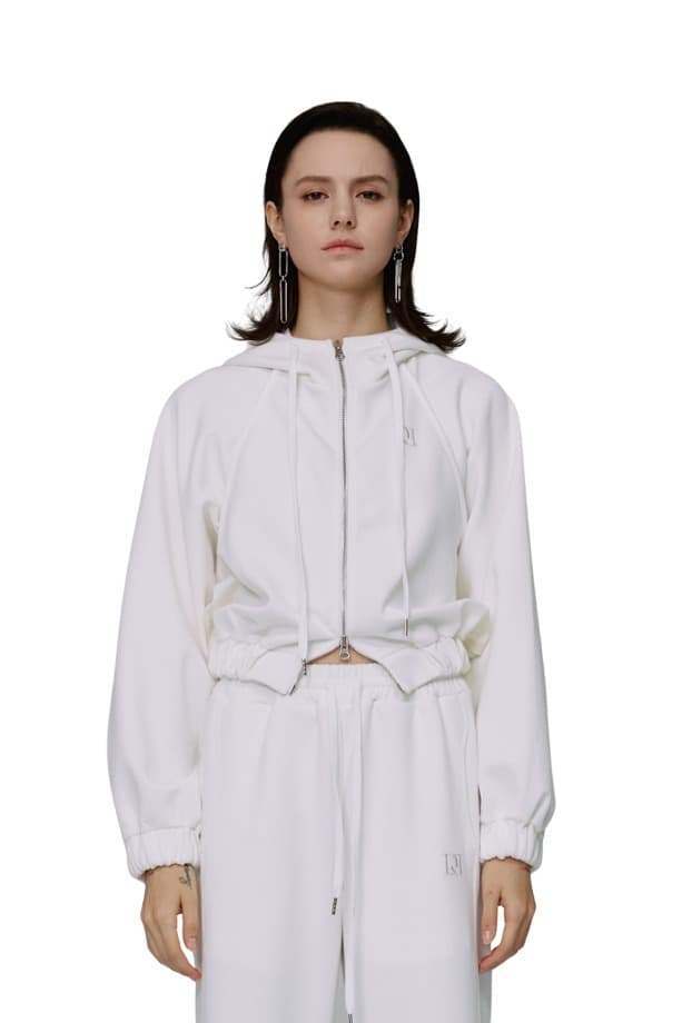 Embroidery Raglan Hoodie Zip-up (IVORY)