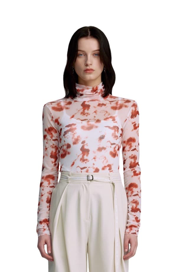 Mesh Print Turtleneck T-shirt (RED)