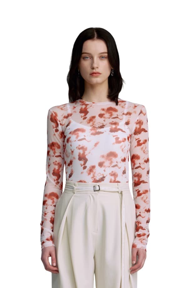 Mesh Print Round T-shirt (RED)