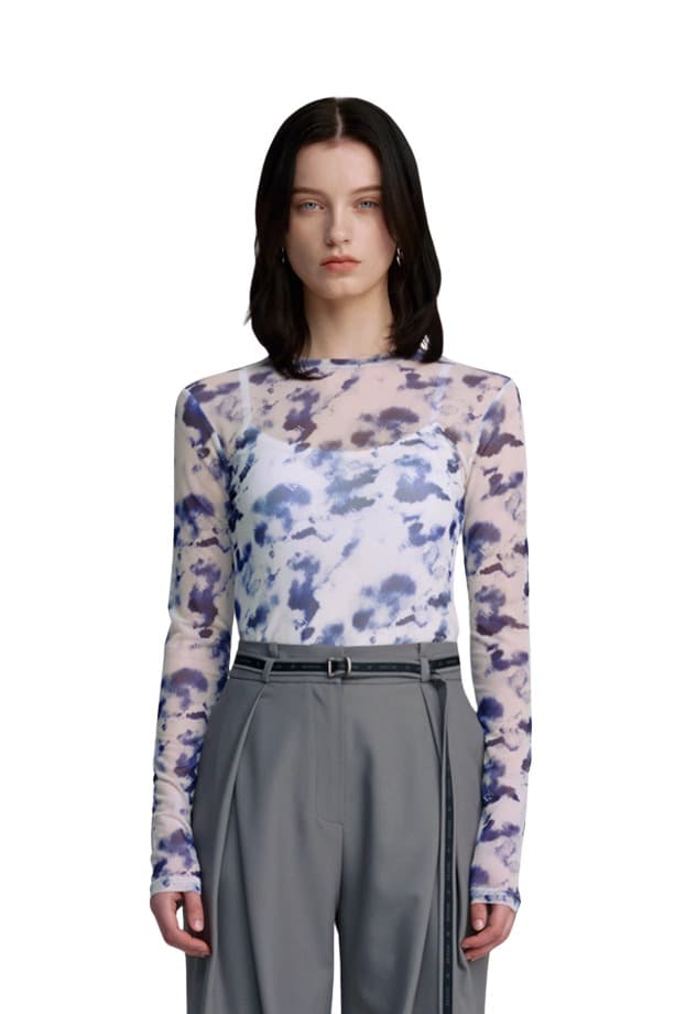 Mesh Print Round T-shirt (BLUE)