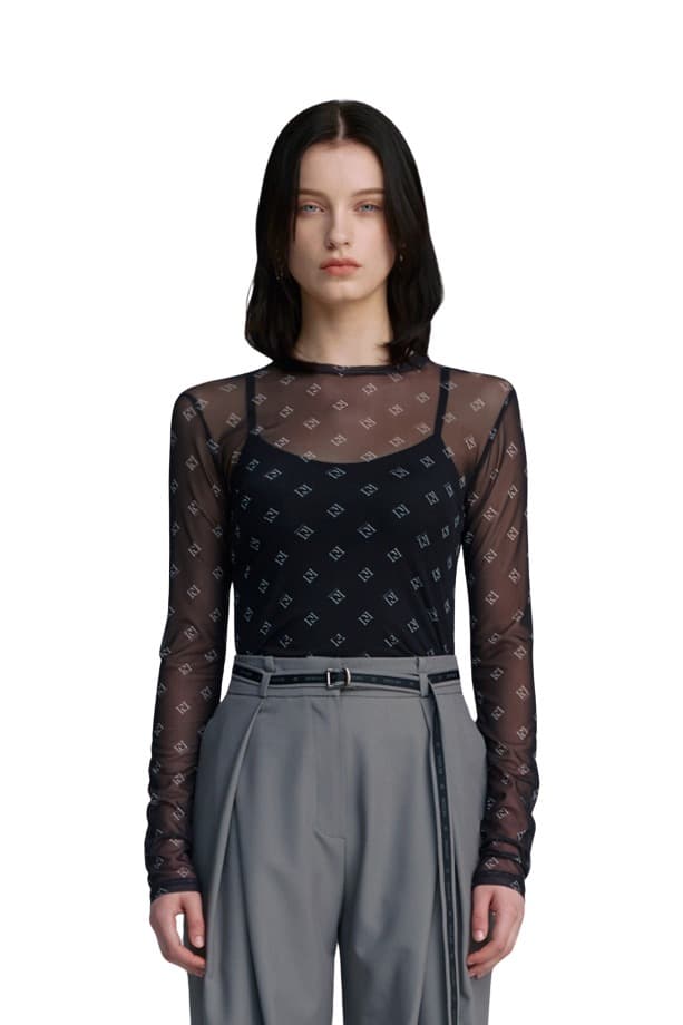 Mesh Print Round T-shirt (BLACK)