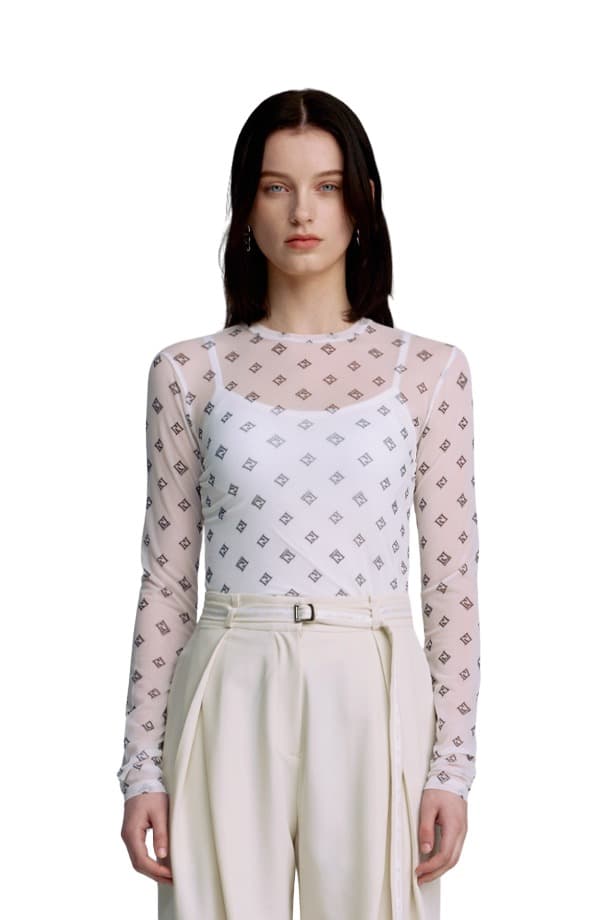 Mesh Print Round T-shirt (WHITE)
