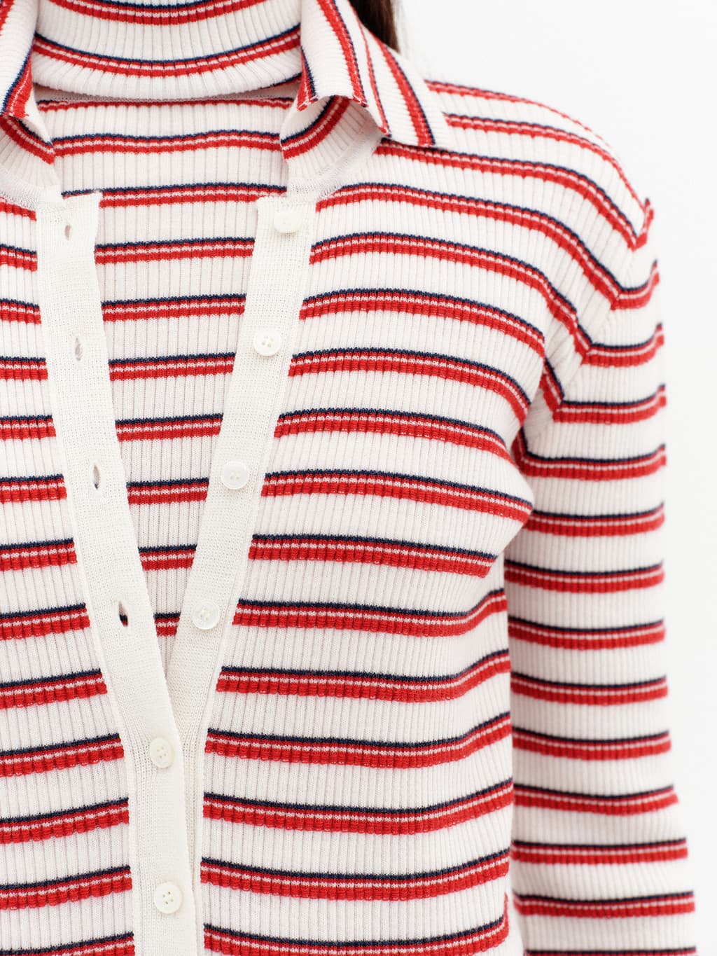 High-Neck Layered Knit Top - Ivory — vue 8