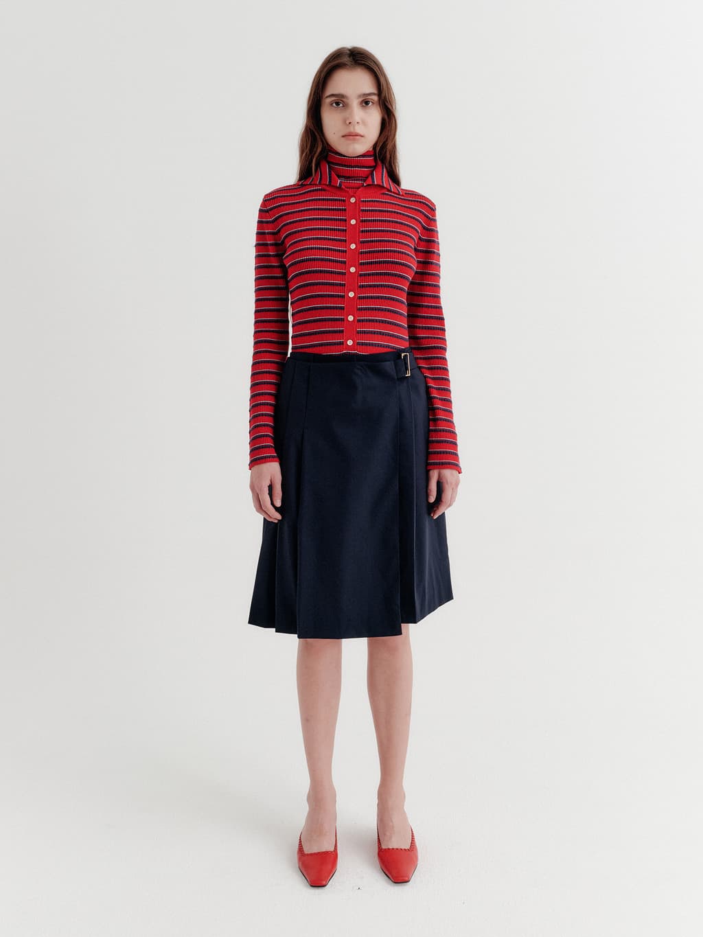 High-Neck Layered Knit Top - Red — vue 2