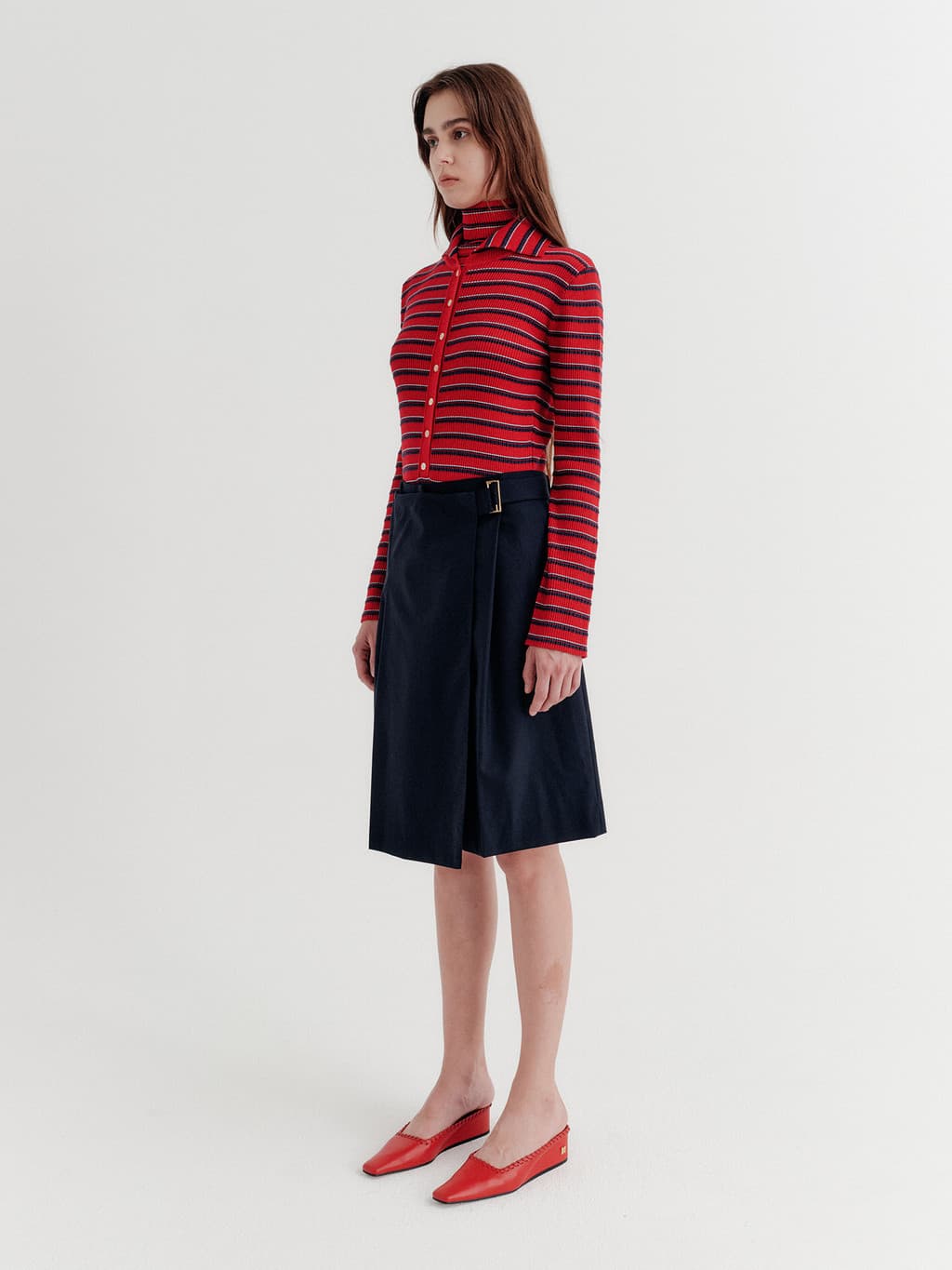 High-Neck Layered Knit Top - Red — vue 4
