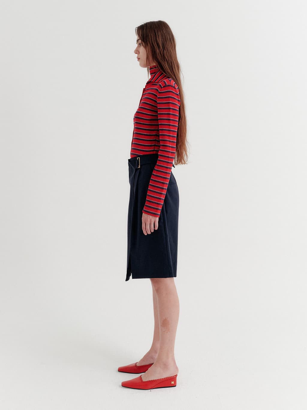 High-Neck Layered Knit Top - Red — vue 5