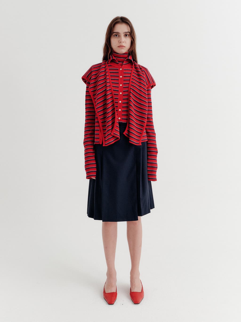 High-Neck Layered Knit Top - Red — vue 7