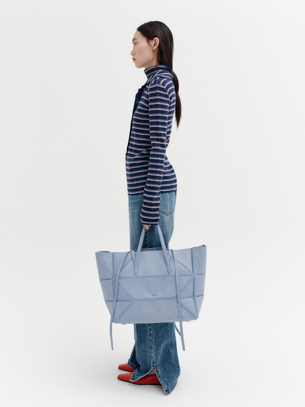 High-Neck Layered Knit Top - Navy — vue 6