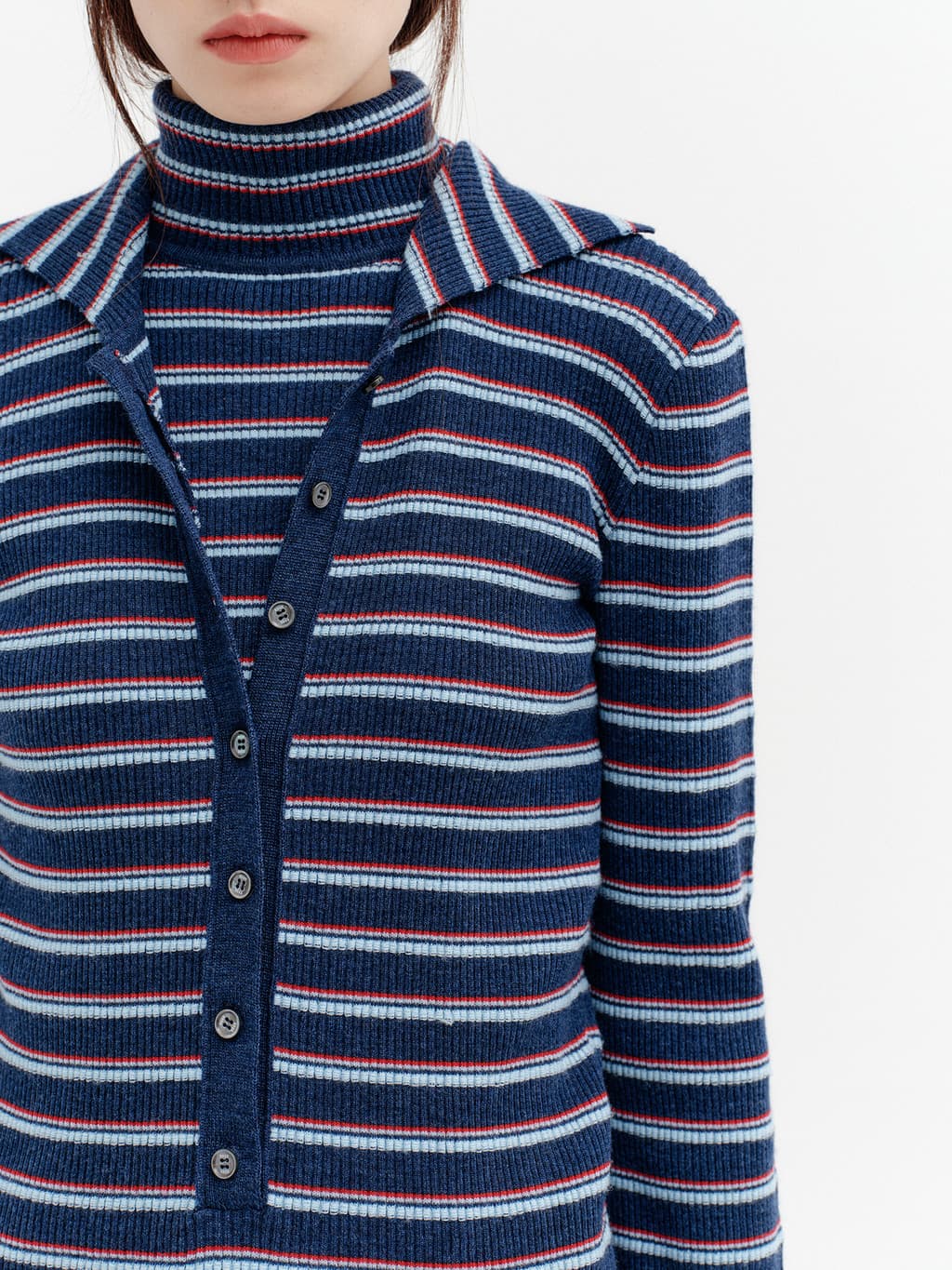 High-Neck Layered Knit Top - Navy — vue 8