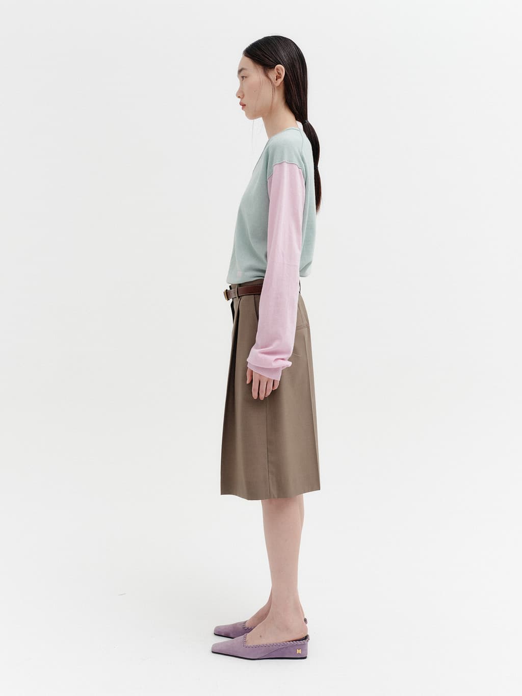 V-Neck Contrast Knit Top - Mint — vue 6