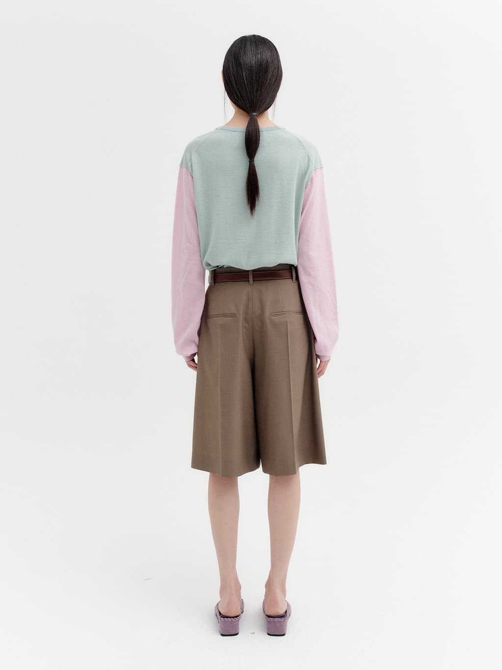 V-Neck Contrast Knit Top - Mint — vue 7