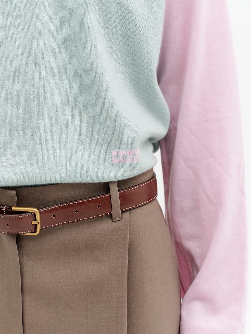 V-Neck Contrast Knit Top - Mint — vue 8