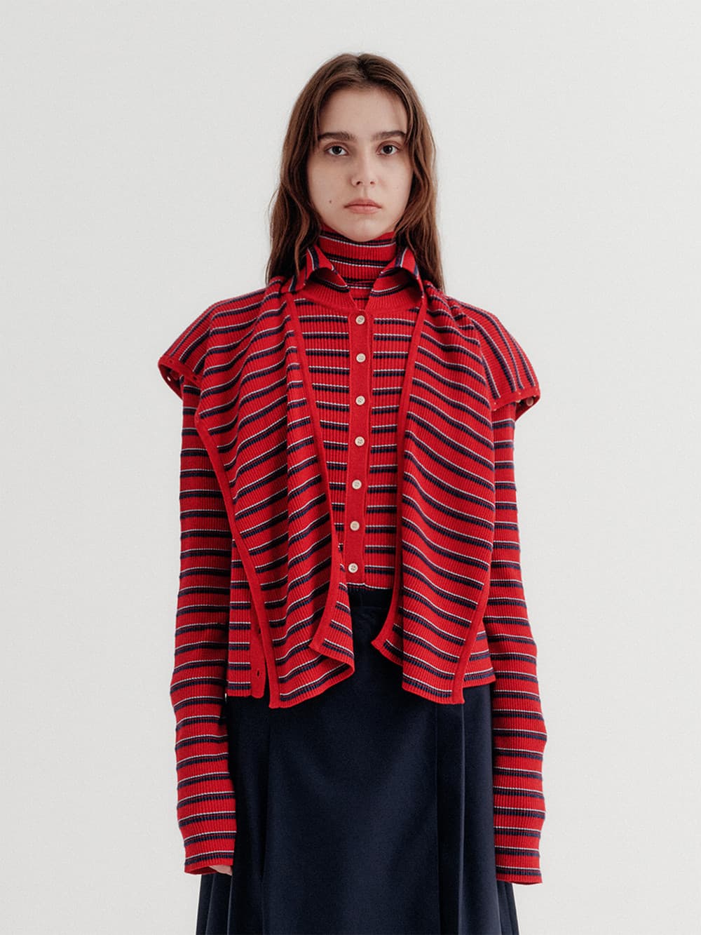Multi Way Button Cardigan - Red