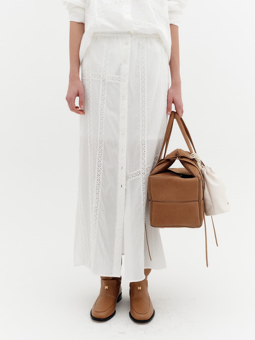 Lace Detail Panel Skirt - White — vue 8