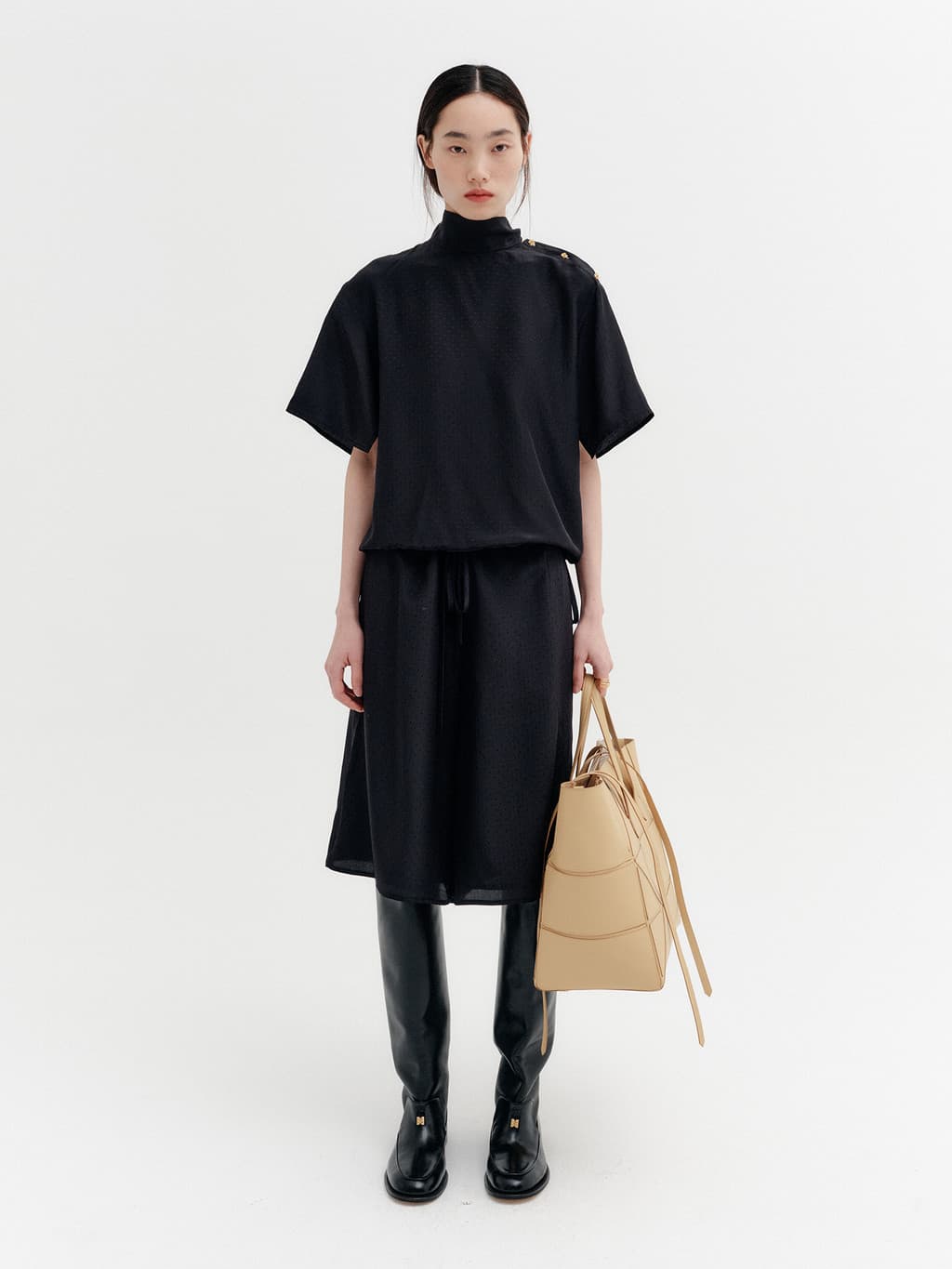 Drawstring Waist Pattern Pants - Black — vue 2