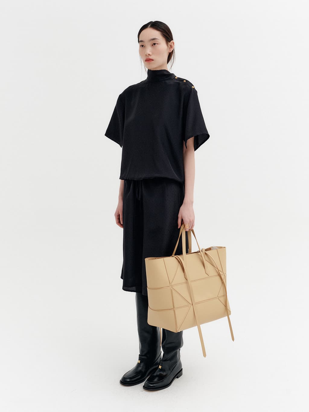 Drawstring Waist Pattern Pants - Black — vue 3