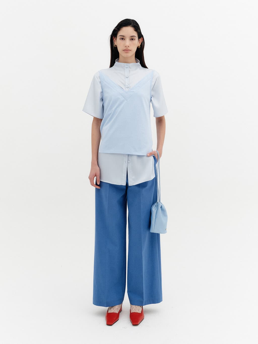 Double V-Neck Panel Sleeveless - Sky Blue — vue 3