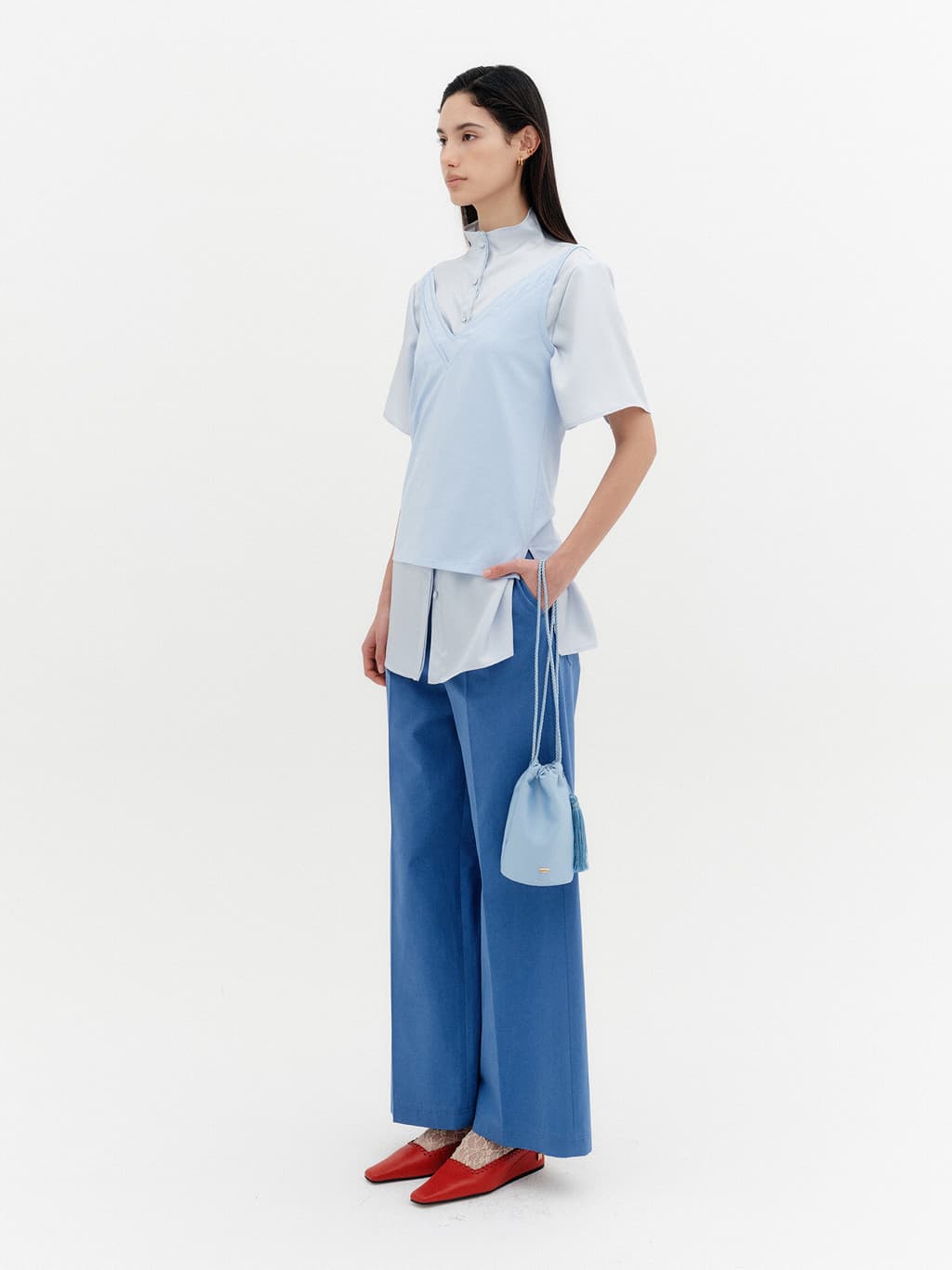 Double V-Neck Panel Sleeveless - Sky Blue — vue 4