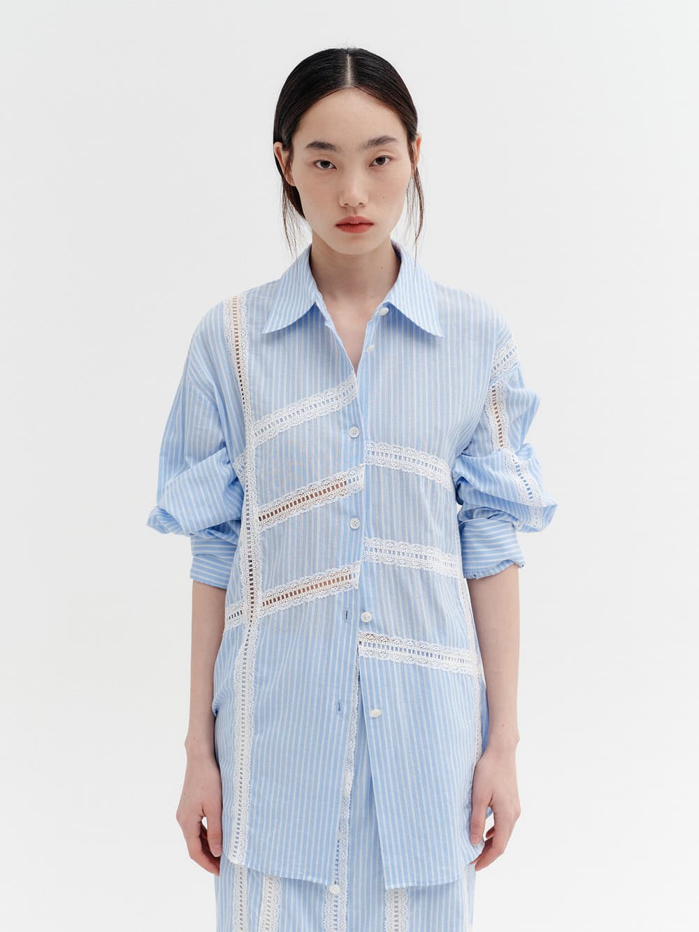 Lace Detail Panel Shirt - Sky Blue
