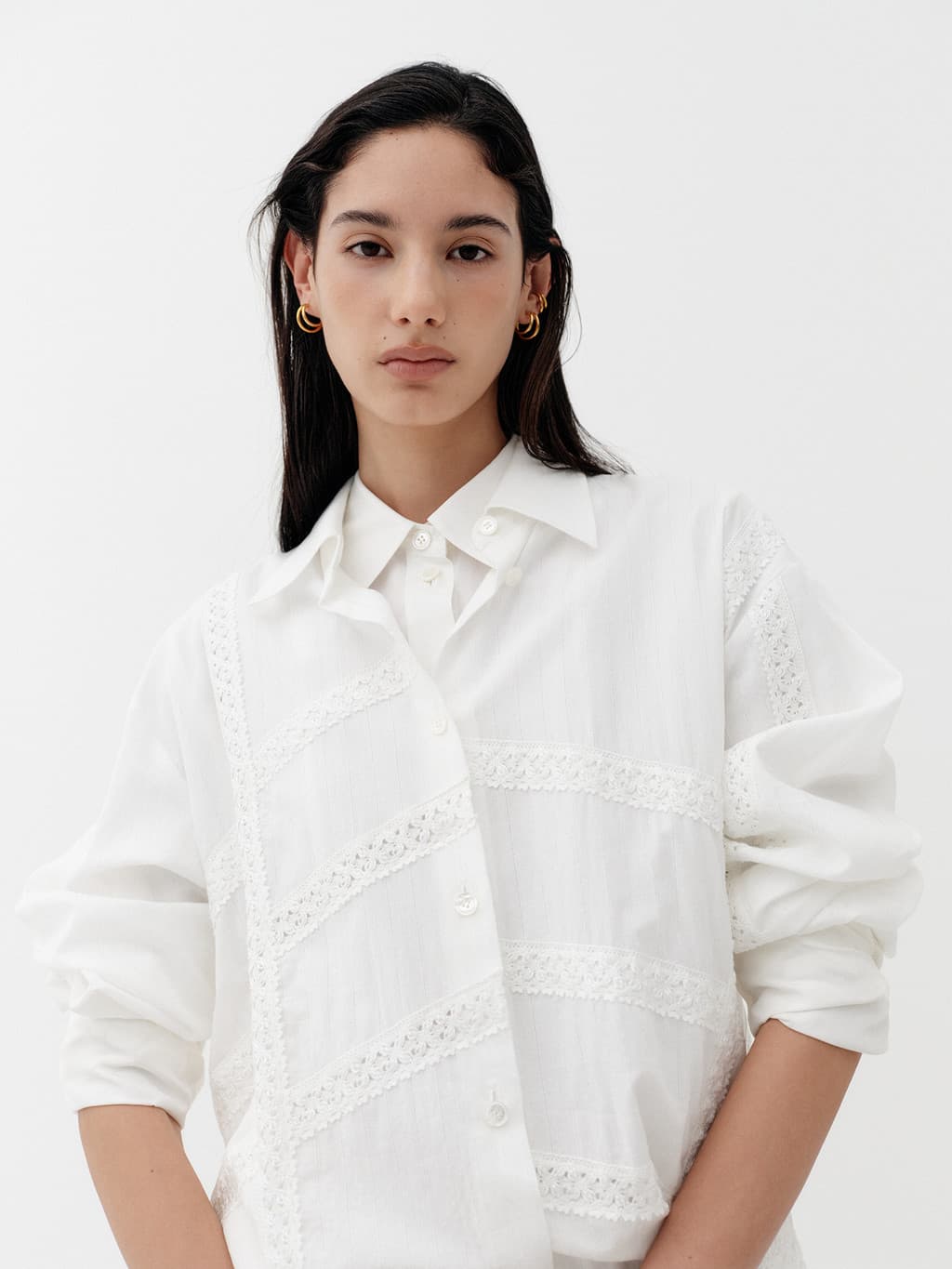 Lace Detail Panel Shirt - White — vue 9
