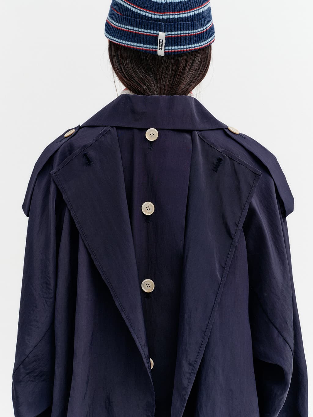 Layered Collar Trench Coat - Navy — vue 10