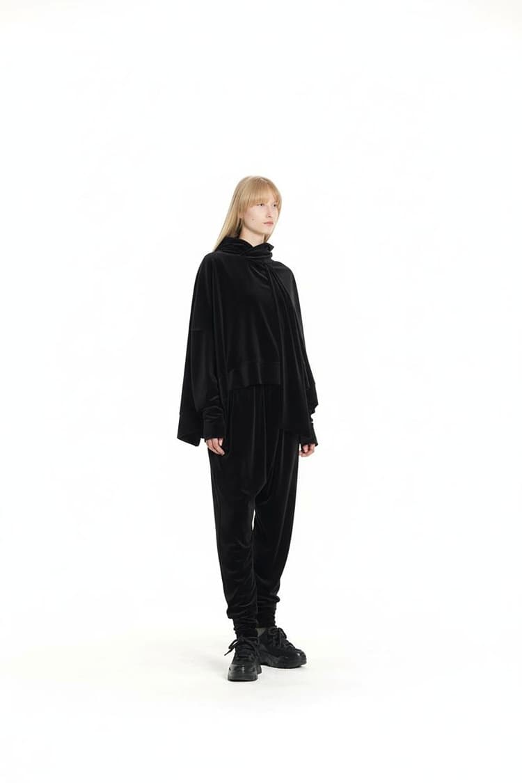 GDeL Velvet Wide Tie Hoodie (Black) — vue 4