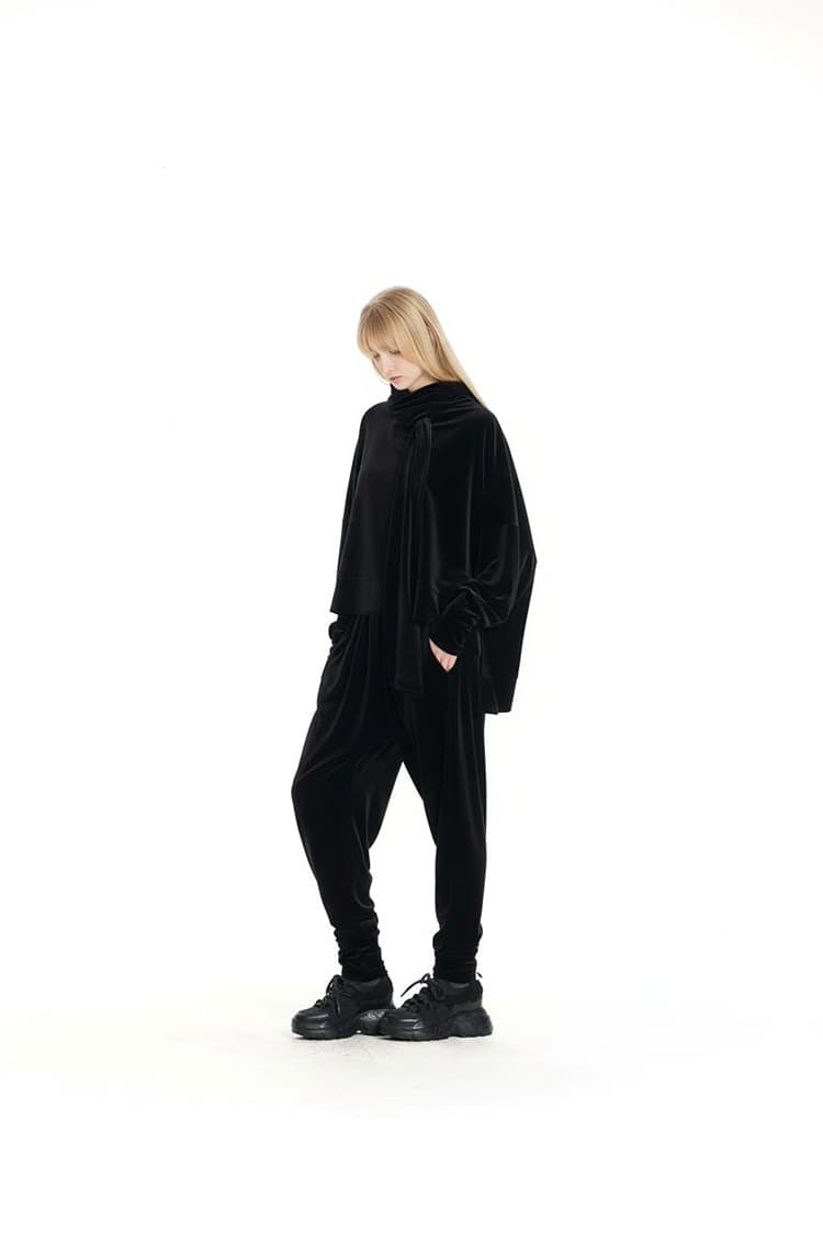 GDeL Velvet Wide Tie Hoodie (Black) — vue 5