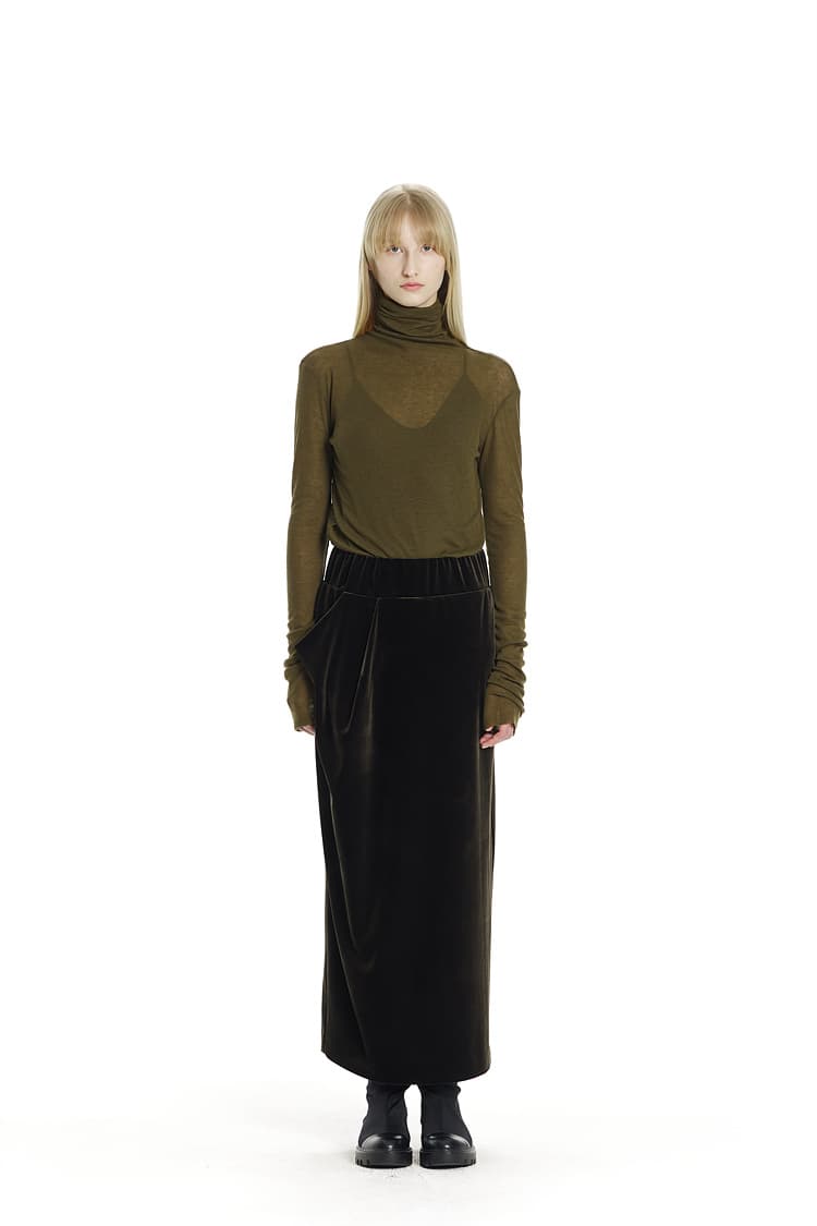 GDeL Asymmetric Pocket Velvet Skirt (Khaki) — vue 1