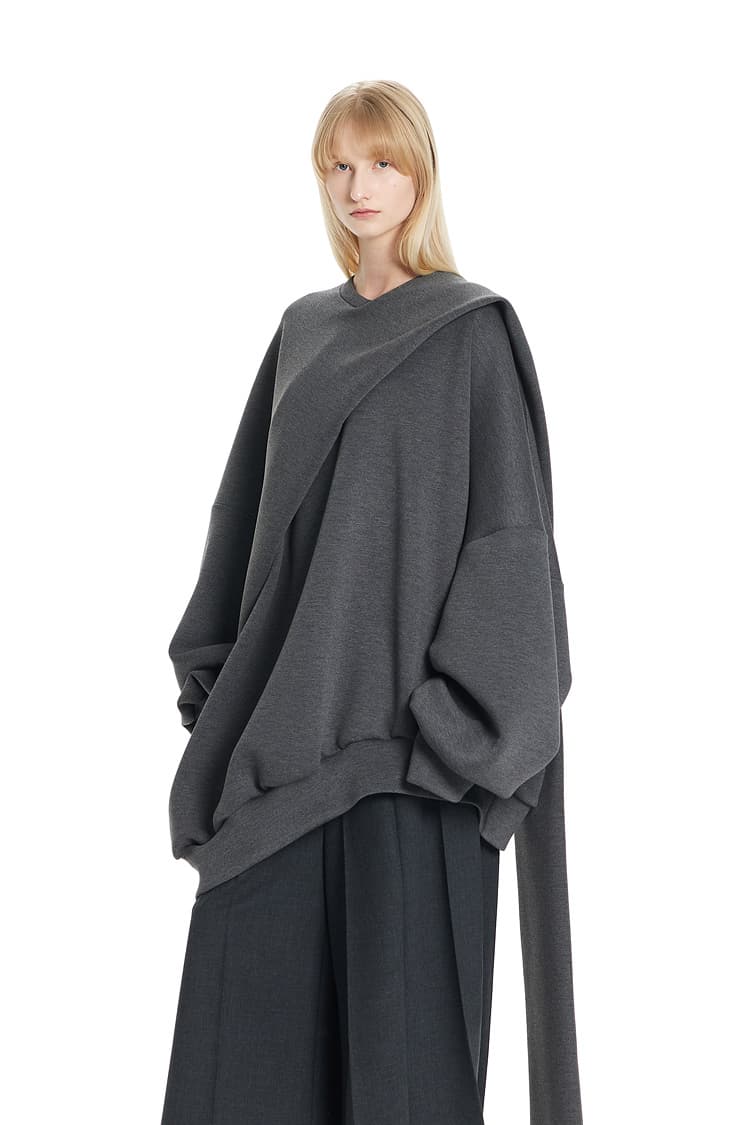 GDeL Scarf-Matched Ultra Wide Sweat Top (Dark Grey) — vue 10